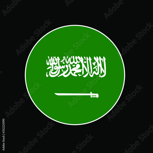 Saudi Arabia Flag Button rounded on isolated black background for Middle East or Arabian Gulf push button concepts. 