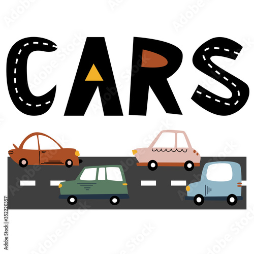 nursery poster for boy with cars - vector illustration, eps