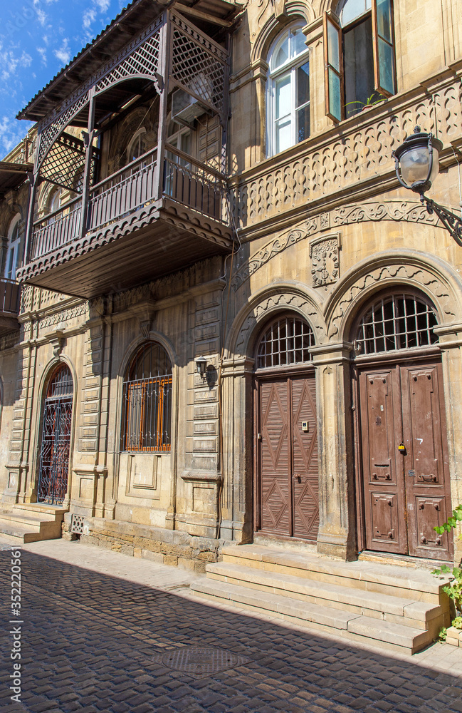 Balcony of an old house in oriental style. Baku. Azerbaijan