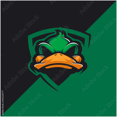 Duck head logo for sport or esport team. Design element for company logo, label, emblem, apparel or other merchandise. Scalable and editable Vector illustration