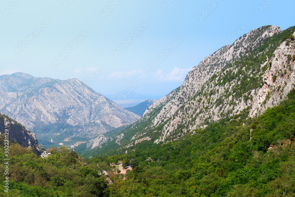 Fototapeta premium Termessos ancient city, mountain view. Termessos is one of Antalya -Turkey most outstanding archaeological sites