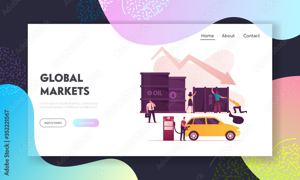 Oil War Landing Page Template. Tiny Characters Pick Up Huge Barrel with Pouring Oil, Man Filling Car on Station, Businessman with Briefcase. Falling Arrow Price. Cartoon People Vector Illustration Oil War Landing Page Template. Tiny Characters Pick Up Huge Barrel with Pouring Oil, Man Filling Car on Station, Businessman with Briefcase. Falling Arrow Price. Cartoon People Vector Illustration