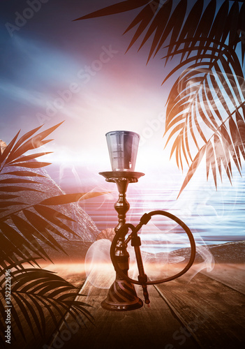 Oriental Hookah on a wooden...