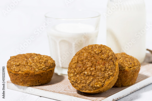 oatmeal pumpkin cakes and a glass of milk