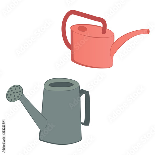 Set of watering cans for the garden and garden of different colors