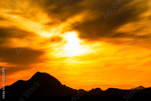 Vivid sunset over the mountains and desert of the Sonoran Desert in Arizona.