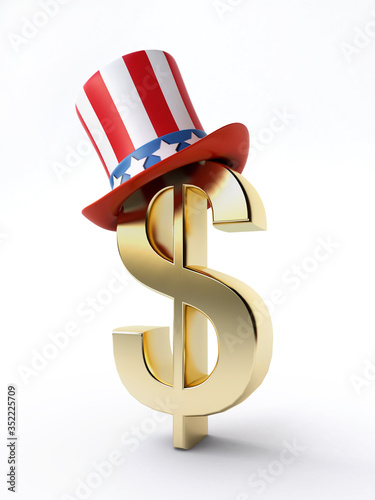 Uncle Sam's hat on a dollar sign, isolated on white background