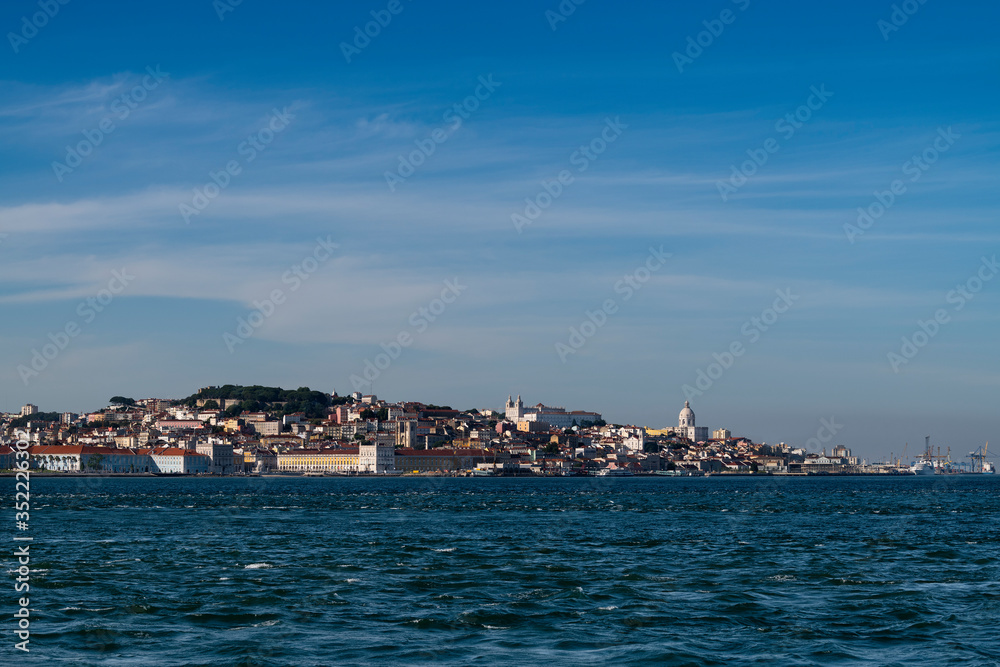 View of the skyline of the downtown of the city of Lisbon, in Portugal, Europe