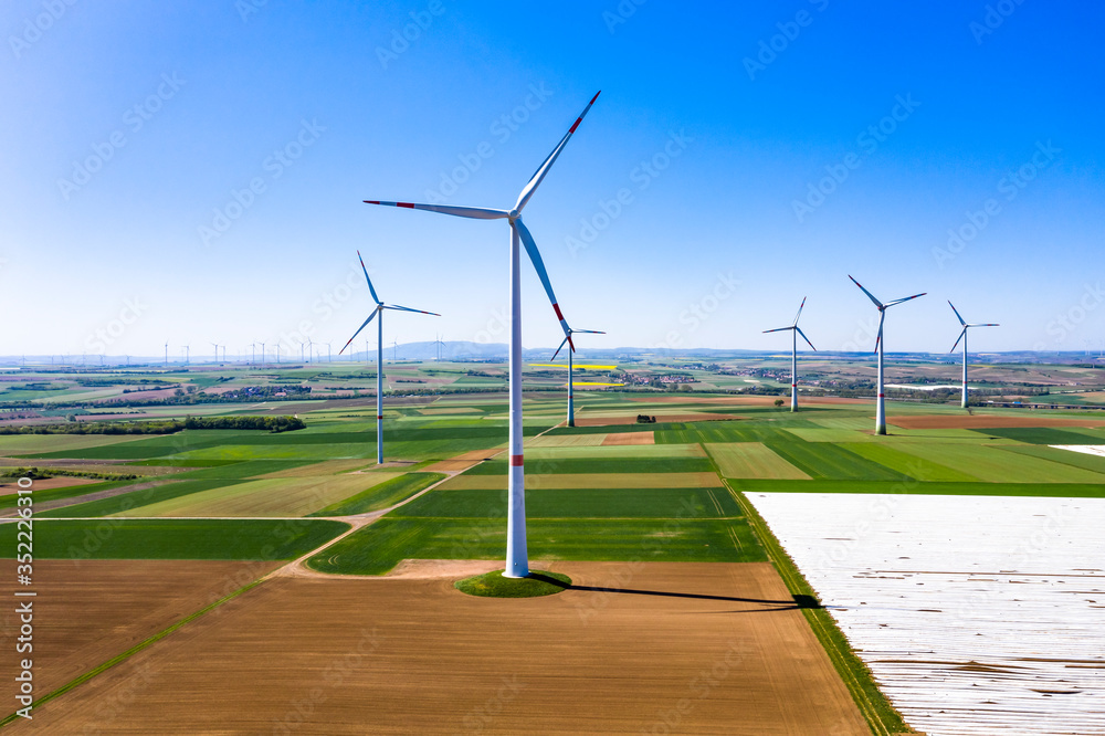Aerial view, Germany, Rhineland-Palatinate, Gabsheim, wind farm, wind turbines, regenerative energy from wind