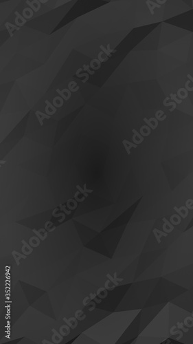 Black abstract background. Lowpoly backdrop. Gloomy crumpled paper. Vertical orientation. 3D illustration