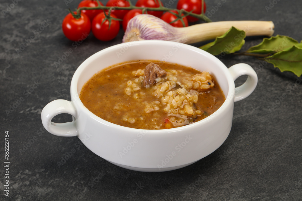 Caucasian Kharcho soup with beef meat Caucasian Kharcho soup with beef meat