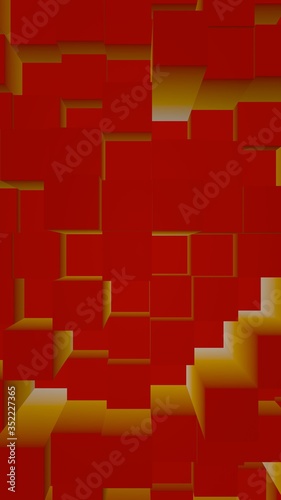 Abstract red elegant cube geometric background. Chaotically advanced rectangular bars. 3D Rendering  3D illustration