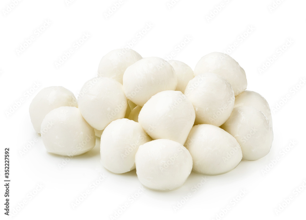 Baby mozzarella isolated on white background. Group of bocconcini mozzarella cheese. Baby mozzarella isolated on white background. Group of bocconcini mozzarella cheese.