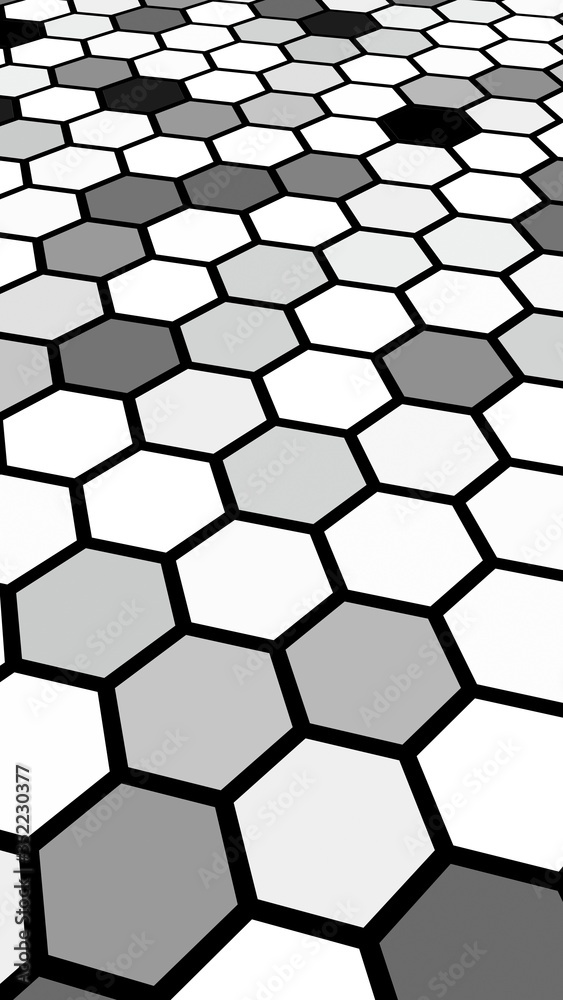 Fototapeta Honeycomb gray colored. Perspective view on polygon look like honeycomb. Isometric geometry. 3D illustration
