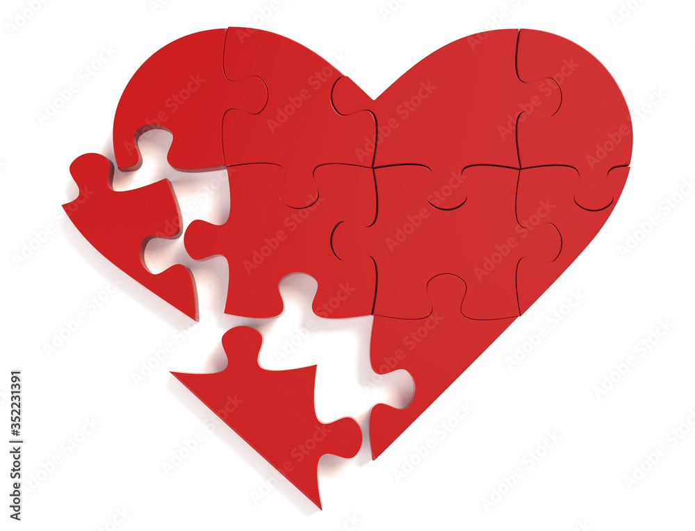 Red heart puzzle 3d rendering Red heart puzzle 3d rendering