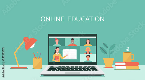 Fotografia E-learning, online education, online course concept, home school, woman teacher