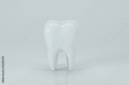 White tooth with white background, 3d rendering.