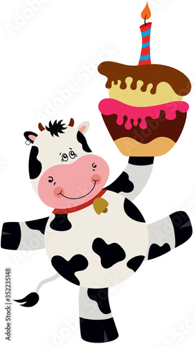 Cute cow carrying birthday cake