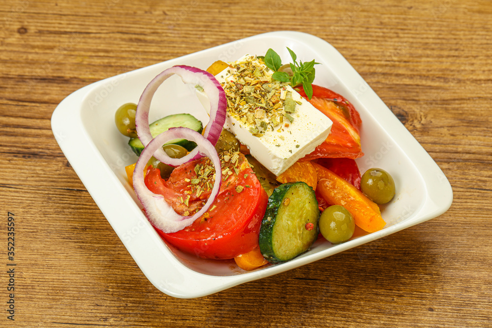 Traditional Greek salad with feta cheese Traditional Greek salad with feta cheese