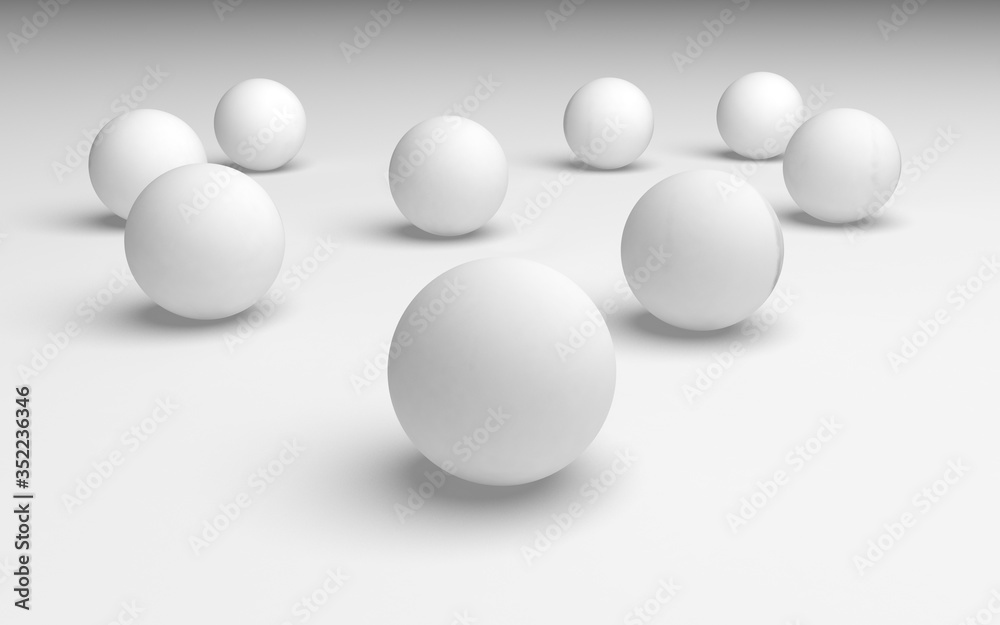 White abstract background. Set of white balls isolated on white backdrop. 3D illustration White abstract background. Set of white balls isolated on white backdrop. 3D illustration