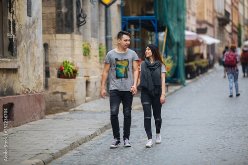 Couple have fun in the city. lviv