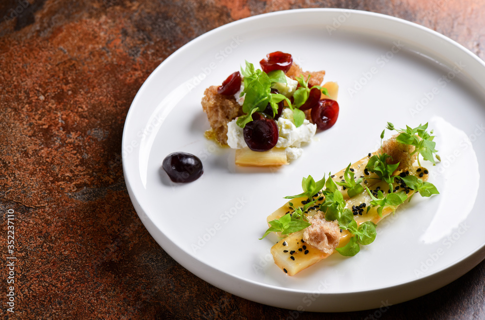Fine dining appetizer with asparagus Fine dining appetizer with asparagus