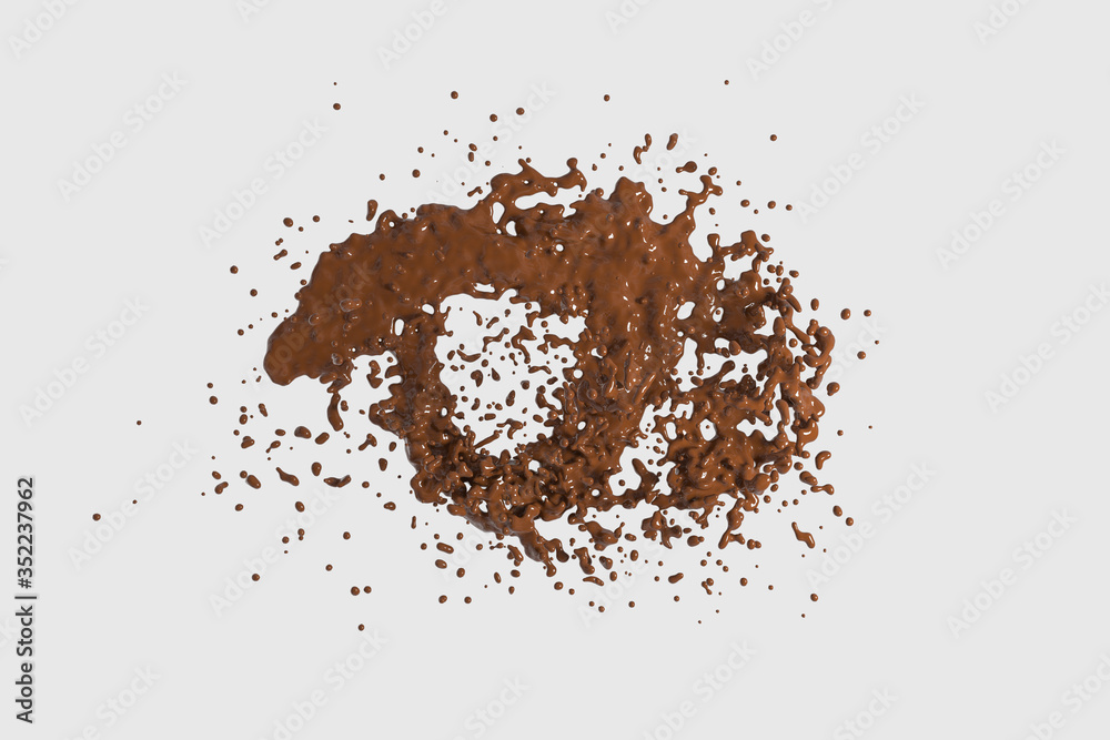 Splashing chocolate liquid with white background, 3d rendering. Splashing chocolate liquid with white background, 3d rendering.