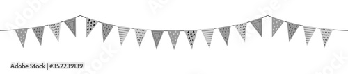 triangular flags in grey tones with pattern, garland in scandinavian style, vector isolated on white background