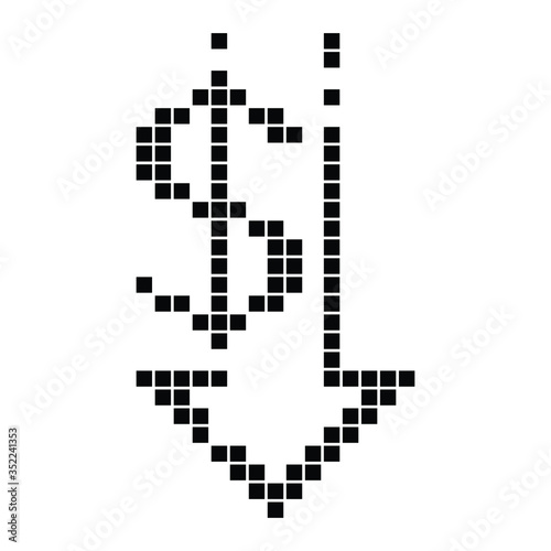 Minimalistic icon with a down arrow and a dollar sign. Concept - national currency depreciation