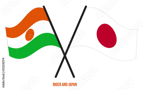 Niger and Japan Flags Crossed And Waving Flat Style. Official Proportion. Correct Colors