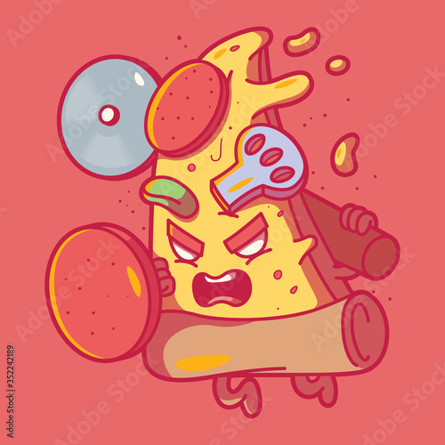 Pizza slice warrior vector illustration. Fast food, brand, marketing, food, design concept