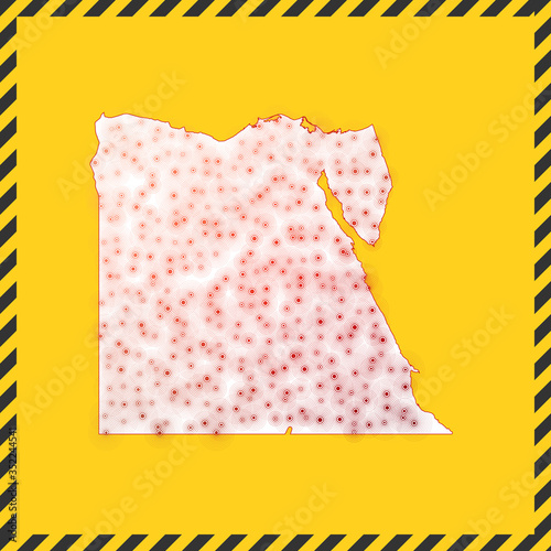 Egypt closed - virus danger sign. Lockdown country icon. Black striped border around map with virus spread concept. Vector illustration.