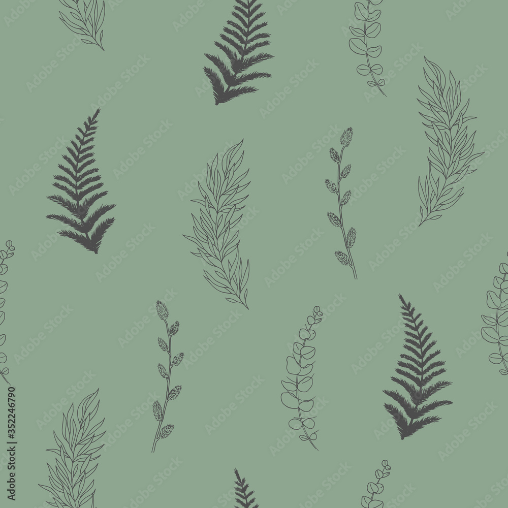 Abstract seamless pattern with tropical leaves. Vector template. Abstract seamless pattern with tropical leaves. Vector template.