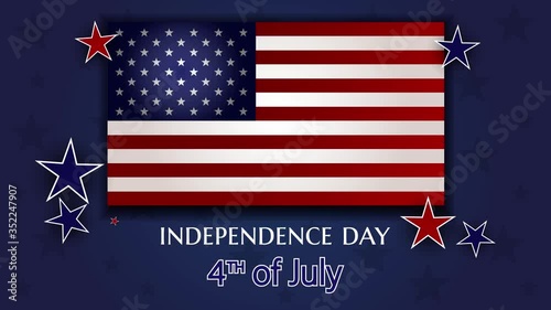4th of July Independence Day animation. Animation of Independence Day on background with an U.S. flag drawingUnited States of America presidential election democracy holiday concept digital compositio