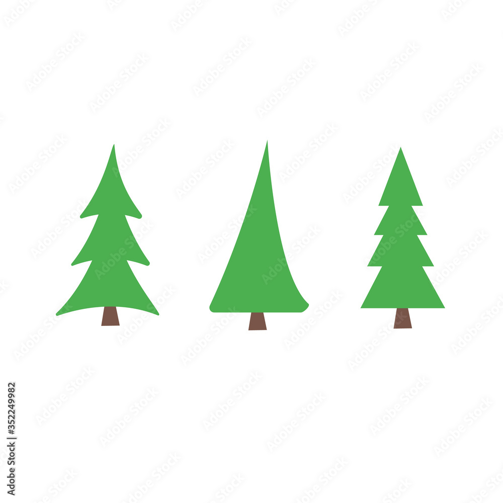 Fototapeta premium three christmas trees greean and browm colors flat illustration happy new year celebration 