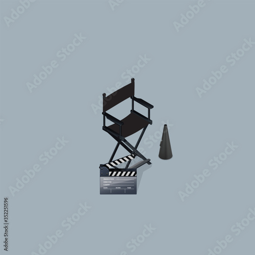 Vector Director's Set.Director chair and  clapboard.
Isometric View.