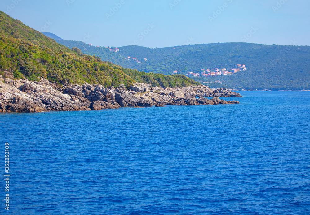 view from the sea of coastal rocks 