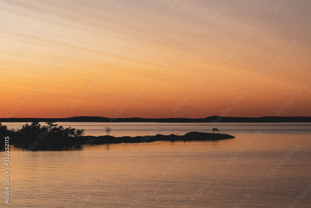 Sunset over a bay in Stockholm archipelago