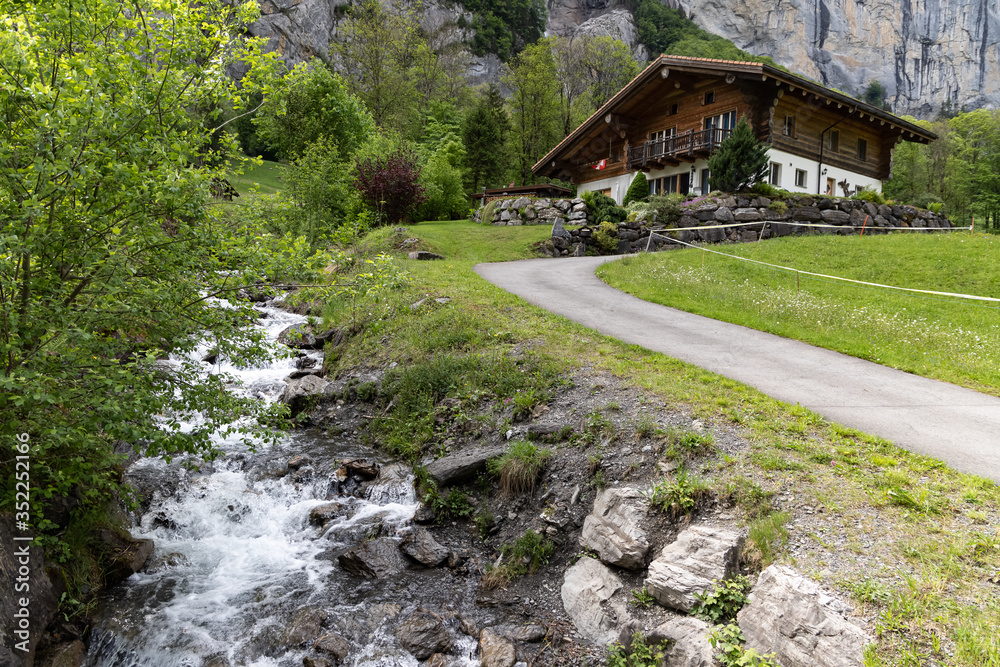 A House at a river in Lauterbrunnen Landscape A House at a river in Lauterbrunnen Landscape