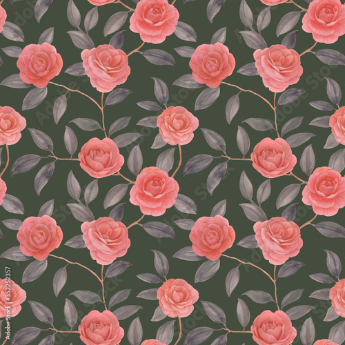 Watercolor painted illustration. Botanical pattern in delicate shades. For wrapping paper, textile and print. Art decor for design of flowers and leaves.