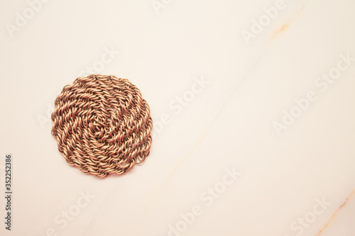  Copper chain close-up mock up for blogger. Fashion chain on a white background in a round frame for design