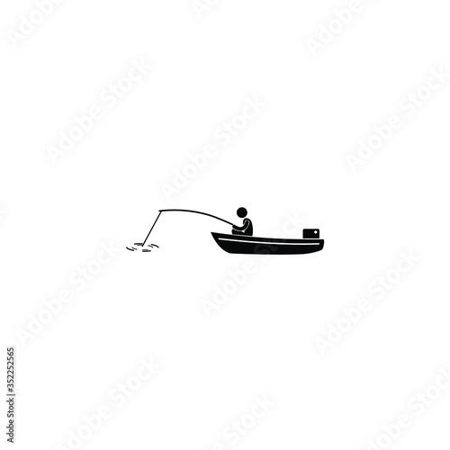 silhouette of a man fishing in a boat. Fisherman in a boat vector solid icons