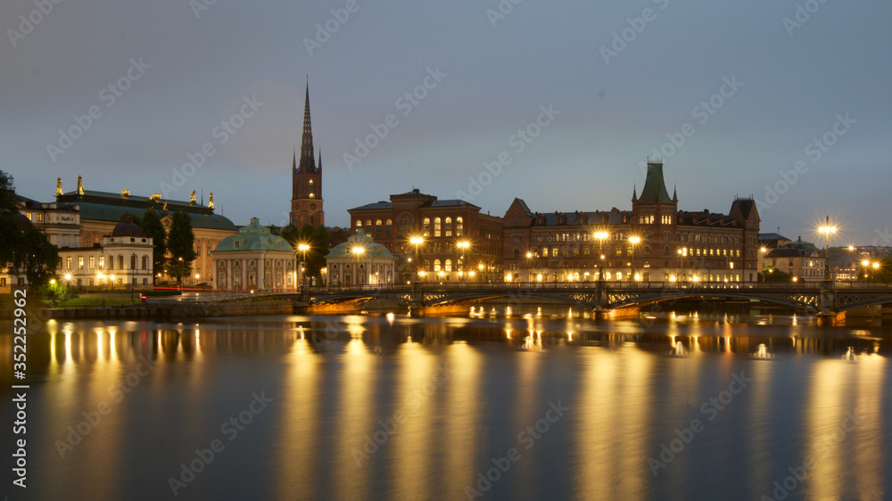 Scenic Famous Panoramic View Of Stockholm Skyline At Summer Evening. Famous Popular Destination Scenic Place.