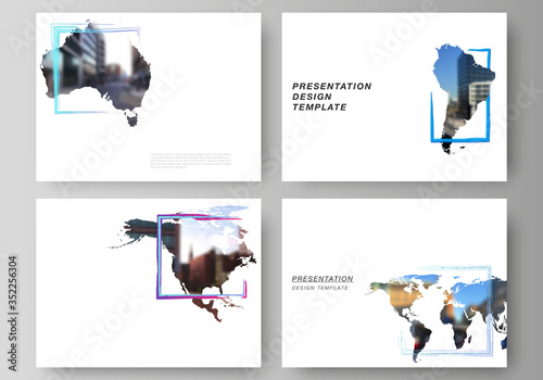 Vector layout of the presentation slides design business templates, multipurpose template for presentation brochure. Design template in the form of world maps and colored frames, insert your photo.