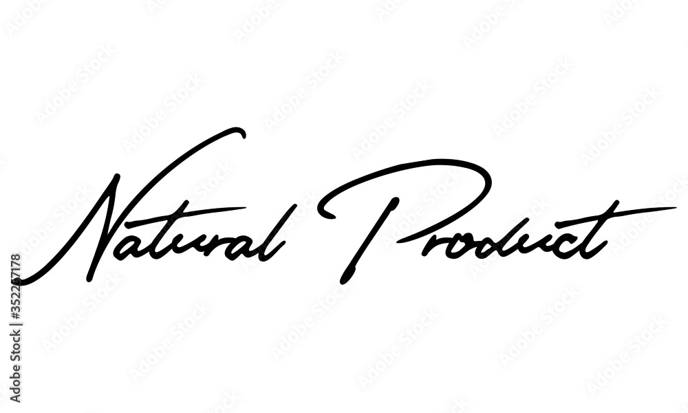 Fototapeta premium Natural Product Cursive Calligraphy Black Color Text On White Background
