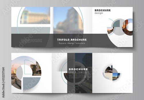 Vector layout of square covers design templates for trifold brochure, flyer, cover design, book, brochure cover. Background with abstract circle round banners. Corporate business concept template.