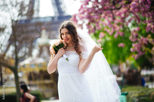 bride in a luxurious wedding dress in Paris.