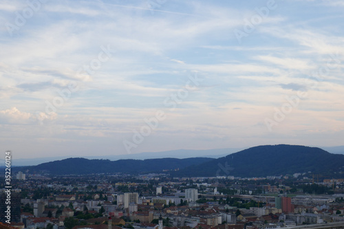 Graz city, beautiful old town in Austria and red roofs.