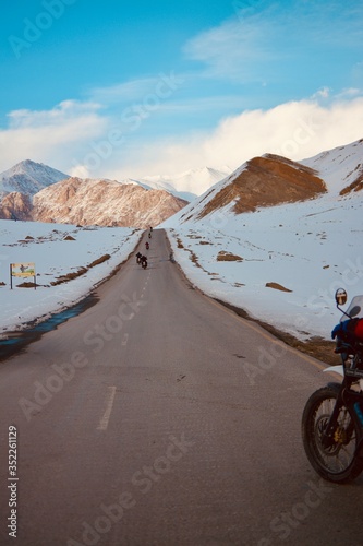 bike on the road in the mountains