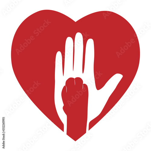 Silhouette of a man's hand and cat paw in heart. Paw of a pet lies on a man s hand. Friendship with pets, caring for them. Vector illustration